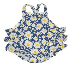 NWT Angel Dear Ruffle Sunsuit, Daisy Days Blue 6-12 months